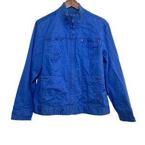 Chico’s Tuscan Twill Colwyn Jacket Women’s Size 2 Large Blue Zip‎ Front Cotton